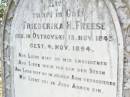 Friederika H. FREESE, nee OSTROVSKI, born 13 Nov 1843 died 4 Nov 1894; St Johns Evangelical Lutheran Church, Minden, Esk Shire  