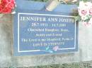 
Jennifer Ann JOSEPH,
29-7-1955 - 14-7-1997,
daughter sister aunty;
St Johns Evangelical Lutheran Church, Minden, Esk Shire
