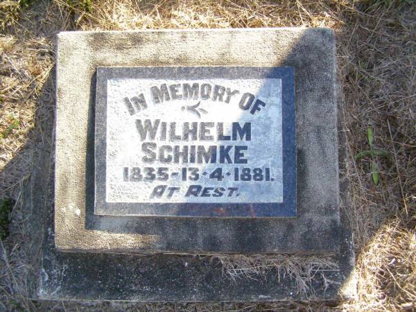 Wilhelm SCHIMKE,  | 1835 - 13-4-1881;  | St Johns Evangelical Lutheran Church, Minden, Esk Shire  | 