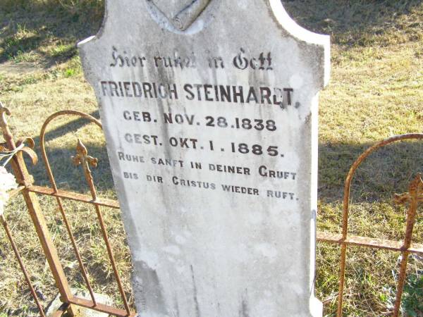 Friedrich STEINHARDT,  | born 28 Nov 1838 died 1 Oct 1885;  | St Johns Evangelical Lutheran Church, Minden, Esk Shire  | 
