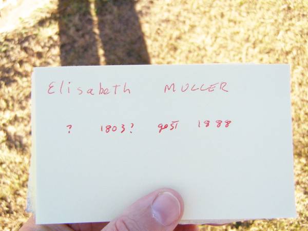 Elisabeth MULLER,  | born 1803? died 1888;  | St Johns Evangelical Lutheran Church, Minden, Esk Shire  | 