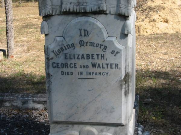 Elizabeth, George and Walter (Sugars)  | died in infancy  |   | Moggill Historic cemetery (Brisbane)  | 