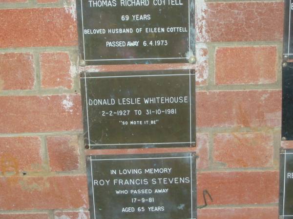 Donald Leslie WHITEHOUSE,  | 2-2-1927 - 31-10-1981;  | Mooloolah cemetery, City of Caloundra  |   | 