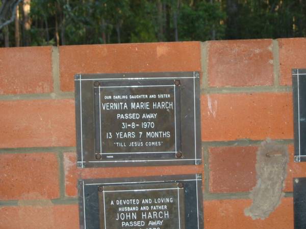 Vernita Marie HARCH,  | died 31-9-1970 aged 13 years 7 months;  | Mooloolah cemetery, City of Caloundra  |   | 