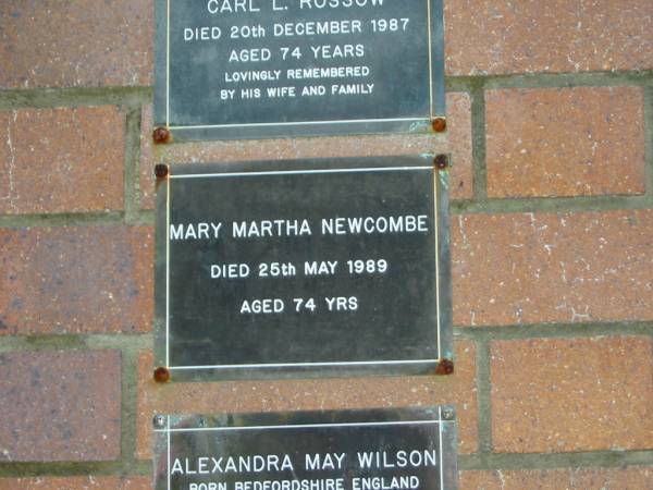 Mary Martha NEWCOMBE,  | died 25 May 1989 aged 74 years;  | Mooloolah cemetery, City of Caloundra  |   | 