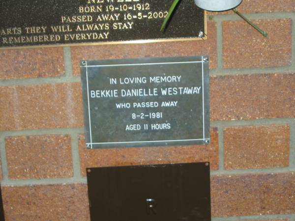 Bekkie Danielle WESTAWAY,  | died 8-2-1981 aged 11 hours;  | Mooloolah cemetery, City of Caloundra  |   | 