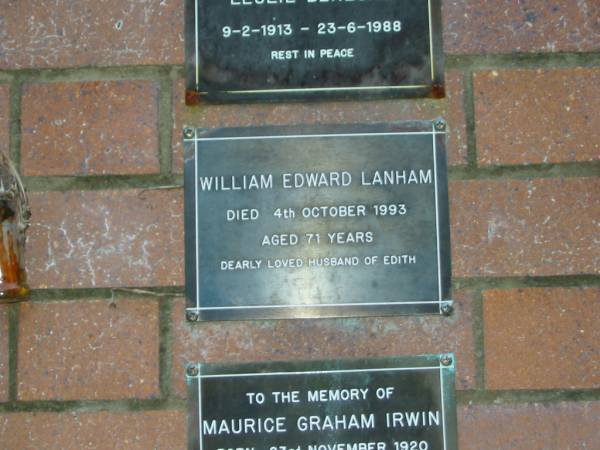 William Edward LANHAM,  | died 4 Oct 1993 aged 71 years,  | husband of Edith;  | Mooloolah cemetery, City of Caloundra  |   | 