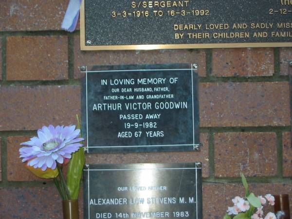 Arthur Victor GOODWIN,  | husband father father-in-law grandfather,  | died 19-9-1982 aged 67 years;  | Mooloolah cemetery, City of Caloundra  |   | 