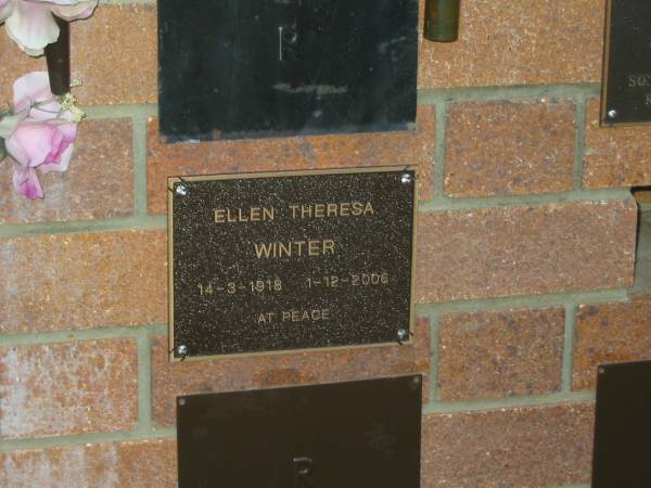 Ellen Theresa WINTER,  | 14-3-1918 - 1-12-2006;  | Mooloolah cemetery, City of Caloundra  |   | 