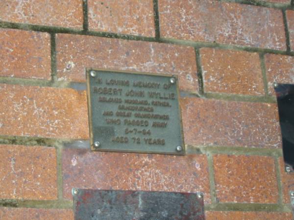 Robert John WYLLIE,  | husband father grandfather great-grandfather,  | died 6-7-94 aged 72 years;  | Mooloolah cemetery, City of Caloundra  |   | 