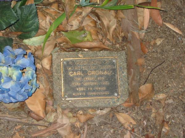 Carl CRONAU,  | son brother,  | died 29 Oct 1999 aged 44 years;  | Mooloolah cemetery, City of Caloundra  |   | 