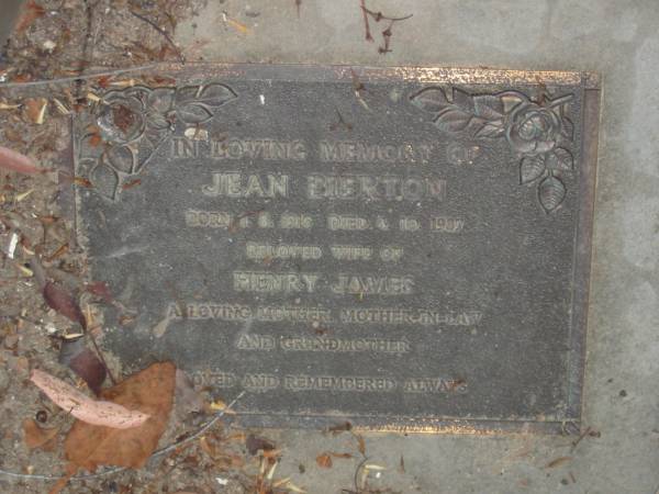 Thomas BIERTON,  | died 24 July 1967,  | brother uncle brother-in-law;  | Henry James BIERTON,  | died 17 Jan 1970 aged 66 years,  | husband of Jean,  | father of Jim, Rhonda, Bev, Dawn, Graham & Rod;  | Jean BIERTON,  | born 1-8-1916,  | died 4-10-1987,  | wife of Henry James,  | mother mother-in-law grandmother;  | Mooloolah cemetery, City of Caloundra  |   | 