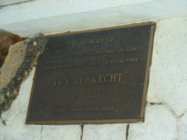 Ivy ALBRECHT,  | mother mother-in-law grandmother great-grandmother,  | 1903 - 28-6-1993;;  | Mooloolah cemetery, City of Caloundra  |   |   | 