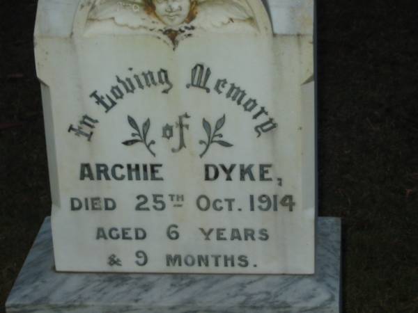 Archie DYKE,  | died 25 Oct 1914 aged 6 years 9 months;  | Mooloolah cemetery, City of Caloundra  |   | 