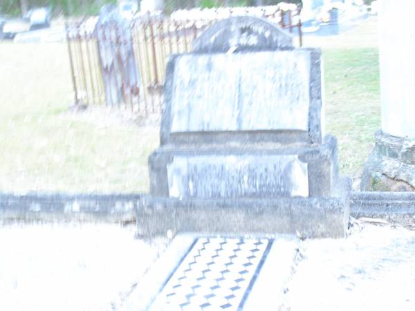 William SINCLAIR,  | father,  | died 19 Oct 1927 aged 67? years;  | Thomasina SINCLAIR,  | mother,  | died 13 Aug 1935 aged 70 years;  | Ardione Alice SINCLAIR,  | wife mother,  | died 9 Feb 1929 aged 29 years;  | Mooloolah cemetery, City of Caloundra  |   | 