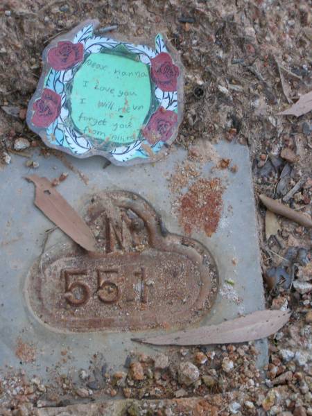 nanna,  | loved by Allira;  | Mooloolah cemetery, City of Caloundra  |   | 