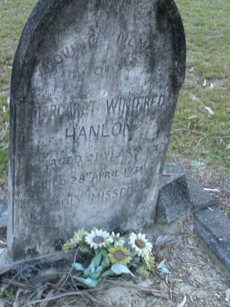 Margaret Winifred HANLON,  | died 28 April 1931 aged 21 years;  | Mooloolah cemetery, City of Caloundra  |   | 