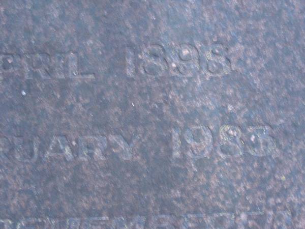 Mary BURGESS,  | born April 1898,  | died Feb 1983;  | Mooloolah cemetery, City of Caloundra  |   |   | 
