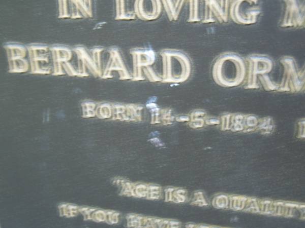 Bernard Ormond BAKER,  | born 14-5-1894,  | died 17-8-1976;  | Eva May BAKER,  | born 30-10-1893,  | died 10-1-1977;  | Mooloolah cemetery, City of Caloundra  |   | 