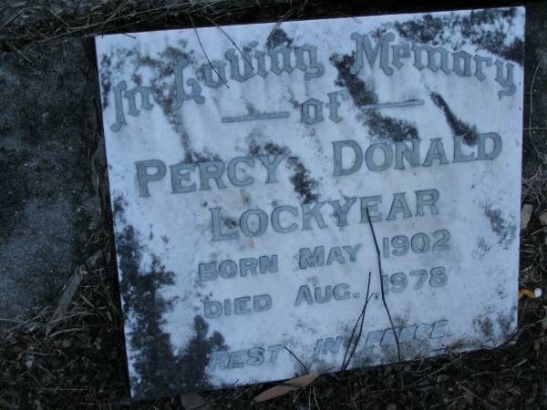 Percy Donald LOCKYER,  | born May 1902,  | died Aug 1978;  | Mooloolah cemetery, City of Caloundra  |   | 