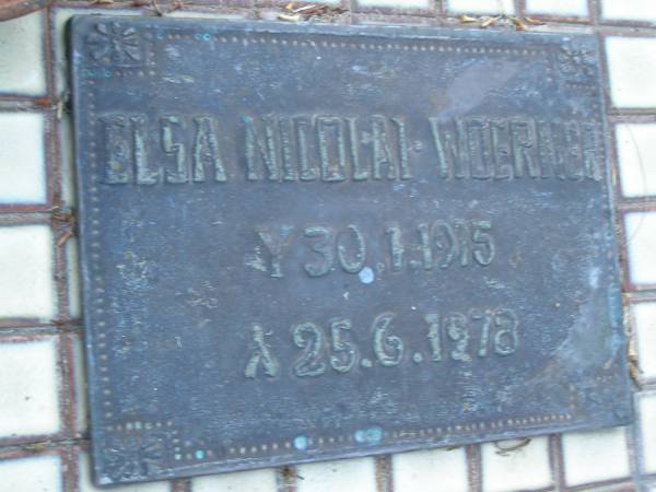 Elsa Nicolai WOERNER,  | born 30-1-1915,  | died 25-6-1978;  | Mooloolah cemetery, City of Caloundra  |   | 