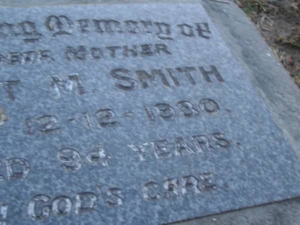 Violet M. SMITH,  | mother,  | died 12-12-1980 aged 94 years;  | Mooloolah cemetery, City of Caloundra  |   | 