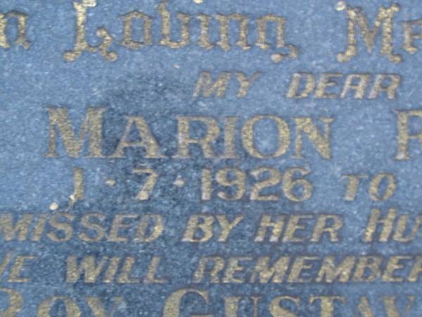 Marion ROSSOW,  | wife,  | 1-7-1926 - 5-5-1985,  | missed by husband & children;  | Roy Gustav ROSSOW,  | husband father,  | 25-2-1918 - 26-8-1997;  | Mooloolah cemetery, City of Caloundra  |   | 