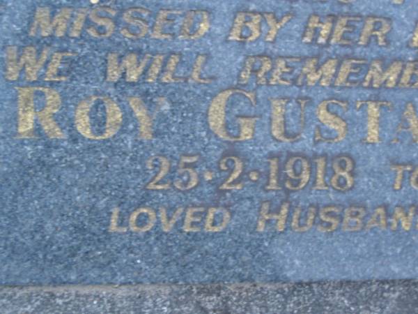 Marion ROSSOW,  | wife,  | 1-7-1926 - 5-5-1985,  | missed by husband & children;  | Roy Gustav ROSSOW,  | husband father,  | 25-2-1918 - 26-8-1997;  | Mooloolah cemetery, City of Caloundra  |   | 
