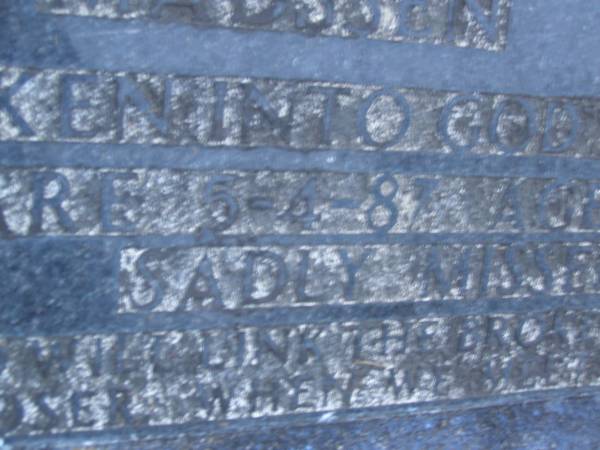 Erica Leigh MADSSEN,  | died 5-4-87 aged 9 years;  | Mooloolah cemetery, City of Caloundra  |   | 