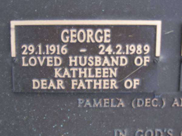 George BRIDGES,  | 29-1-1916 - 24-2-1989,  | husband of Kathleen,  | father of Pamela (dec) & Graham;  | Kathleen Mary BRIDGES,  | 19-7-1914 - 22-8-2005,  | wife of George,  | mother of Pamela (dec) & Graham;  | Mooloolah cemetery, City of Caloundra  |   | 