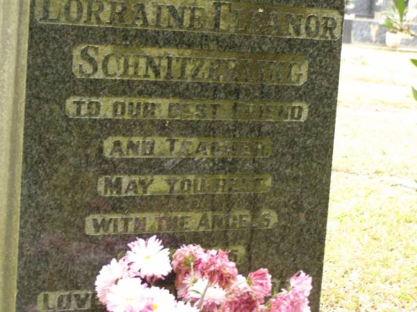 Lorraine Eleanor SCHNITZERLING,  | 27-?-43 - 27-5-94;  | Mooloolah cemetery, City of Caloundra  | [REDO]  |   |   | 