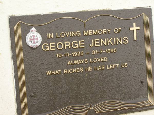 George JENKINS,  | 10-11-1925 - 31-7-1995;  | Mooloolah cemetery, City of Caloundra  | 