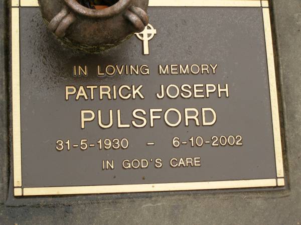 Patrick Joseph PULSFORD,  | 31-5-1930 - 6-10-2002;  | Mooloolah cemetery, City of Caloundra  | 