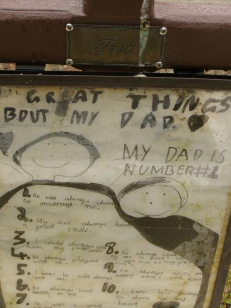 Frederick (Fred) Anthony SCARFFE,  | 24-3-1961 - 1-11-1998,  | father friend;  | Mooloolah cemetery, City of Caloundra  | 