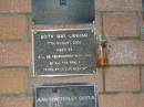 
Edith May LANHAM,
died 11 Aug 2005 aged 74 years;
Mooloolah cemetery, City of Caloundra

