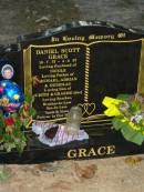 
Daniel Scott GRACE,
19-7-75 - 4-4-07,
husband of Nicole,
father of Michael, Adrian & Nicholas,
son of Judith & Graeme (dec),
brother brother-in-law son-in-law uncle;
Mooloolah cemetery, City of Caloundra

