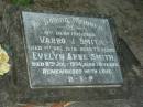 
Varro J. SMITH,
husband,
died 1 Dec 1970 aged 75 years;
Evelyn Anne SMITH,
died 8 July 1974 aged 78 years;
Mooloolah cemetery, City of Caloundra

