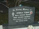 Zorka CORIC, born 30-9-1946 Bosnia, died 13-8-2000 Buddina; Mooloolah cemetery, City of Caloundra  