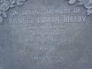 
Ernest Edwin BIELBY,
died 18 May 1983 aged 69 years,
husband of Olive;
Mooloolah cemetery, City of Caloundra


