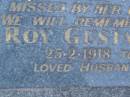 Marion ROSSOW, wife, 1-7-1926 - 5-5-1985, missed by husband & children; Roy Gustav ROSSOW, husband father, 25-2-1918 - 26-8-1997; Mooloolah cemetery, City of Caloundra  