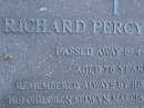 
Richard Percy LARSEN,
died 8-4-1989 aged 78 years,
remembered by wife Violet,
children Selwyn, Marcia, Joan & Phyllis
& grandchildren;
Mooloolah cemetery, City of Caloundra

