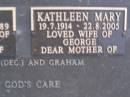 
George BRIDGES,
29-1-1916 - 24-2-1989,
husband of Kathleen,
father of Pamela (dec) & Graham;
Kathleen Mary BRIDGES,
19-7-1914 - 22-8-2005,
wife of George,
mother of Pamela (dec) & Graham;
Mooloolah cemetery, City of Caloundra

