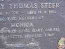 Henry Thomas STEER, born 26-9-1923, died 18-8-1986, husband of Monica, father of Denis, Mary, Carmel, Harry, Lynette, Leonard & Tony; Mooloolah cemetery, City of Caloundra  
