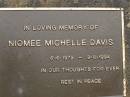 Niomee Michelle DAVIS, 6-6-1979 - 9-8-1994; Mooloolah cemetery, City of Caloundra 