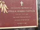 
Stella (Bobbie) SATTLER,
3-8-1911 - 29-9-2006,
remembered by Val, Ross, Paul & families;
Mooloolah cemetery, City of Caloundra
