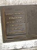 Sidney Raymond FINCHAM, 20-8-1941 - 19-5-2000, son brother; Mooloolah cemetery, City of Caloundra 
