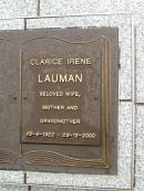 Clarice Irene LAUMAN, wife mother grandmother, 23-4-1922 - 23-12-2000; Mooloolah cemetery, City of Caloundra 