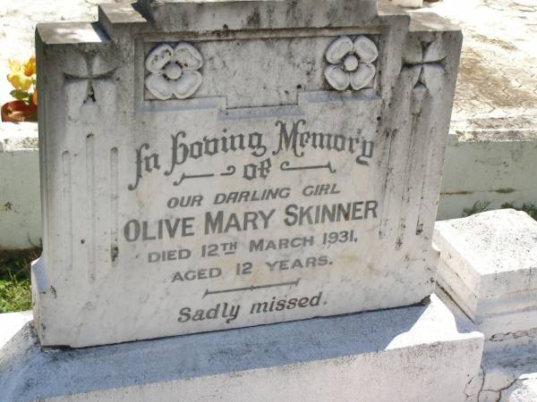 Olive Mary SKINNER,  | died 12 March 1931 aged 12 years;  | Moore-Linville general cemetery, Esk Shire  | 