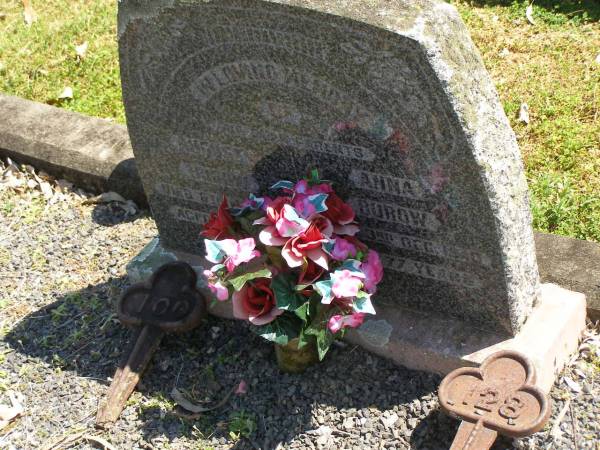 August BUROW,  | died 6 May 1951 aged 86 years;  | Anna BUROW,  | died 3 Dec 1940 aged 77 years;  | Moore-Linville general cemetery, Esk Shire  |   | 