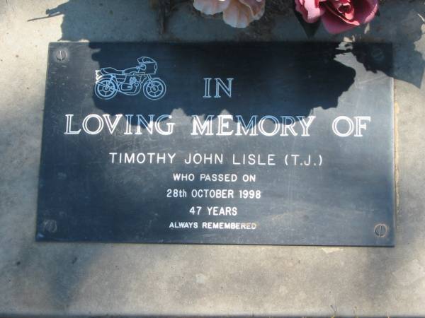 Timothy John (T.J.) LISLE,  | died 28 Oct 1998 aged 47 years;  | Moore-Linville general cemetery, Esk Shire  | 